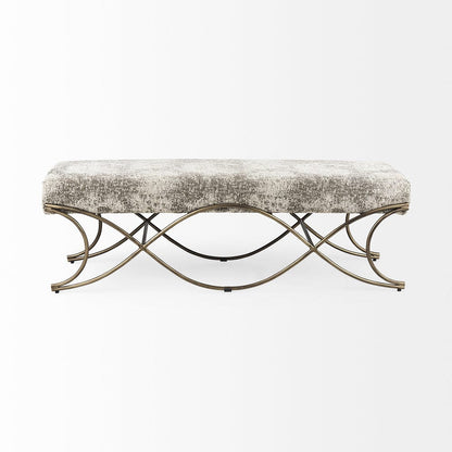 Mercana - Ayla 55L x 17.6W x 18H Light and Dark Gray Fabric Seat W/ Antique Gold Metal Frame Bench - 69371_CLOSEOUT view 2