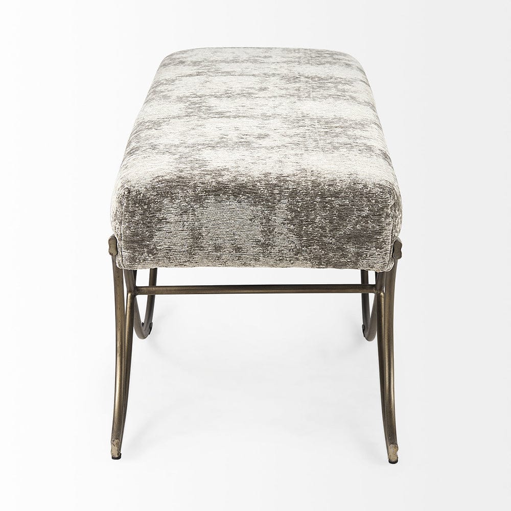 Mercana - Ayla 55L x 17.6W x 18H Light and Dark Gray Fabric Seat W/ Antique Gold Metal Frame Bench - 69371_CLOSEOUT view 3