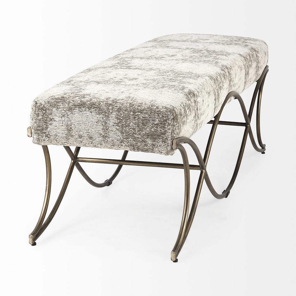 Mercana - Ayla 55L x 17.6W x 18H Light and Dark Gray Fabric Seat W/ Antique Gold Metal Frame Bench - 69371_CLOSEOUT view 4
