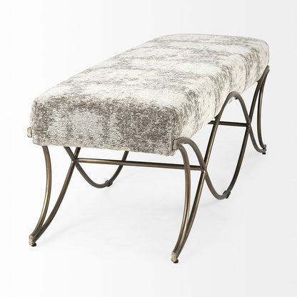 Mercana - Ayla 55L x 17.6W x 18H Light and Dark Gray Fabric Seat W/ Antique Gold Metal Frame Bench - 69371_CLOSEOUT view 4