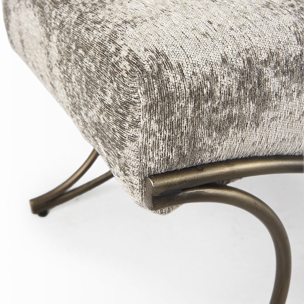 Mercana - Ayla 55L x 17.6W x 18H Light and Dark Gray Fabric Seat W/ Antique Gold Metal Frame Bench - 69371_CLOSEOUT view 5