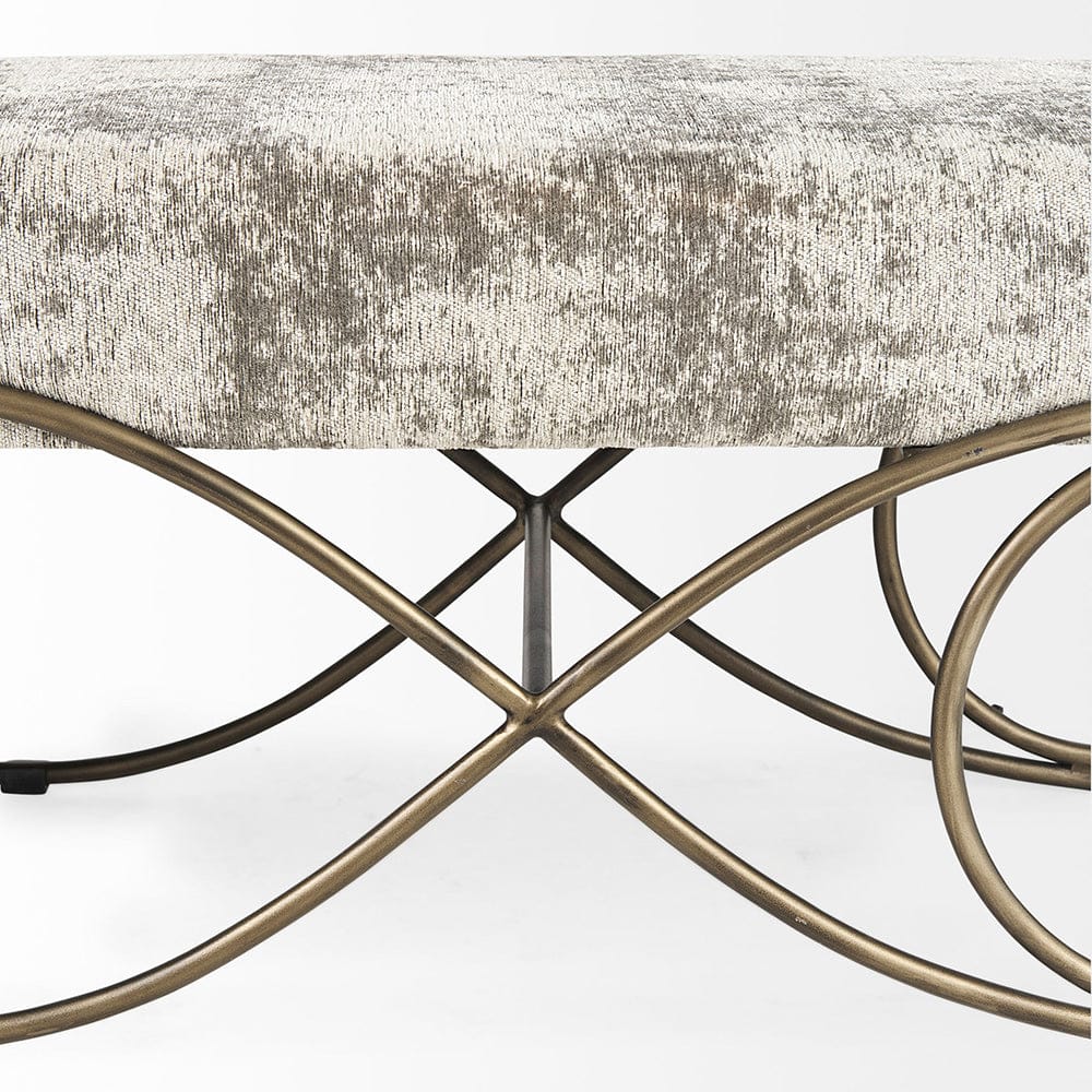 Mercana - Ayla 55L x 17.6W x 18H Light and Dark Gray Fabric Seat W/ Antique Gold Metal Frame Bench - 69371_CLOSEOUT view 7