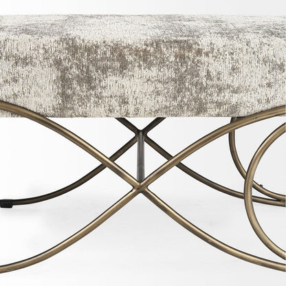 Mercana - Ayla 55L x 17.6W x 18H Light and Dark Gray Fabric Seat W/ Antique Gold Metal Frame Bench - 69371_CLOSEOUT view 7