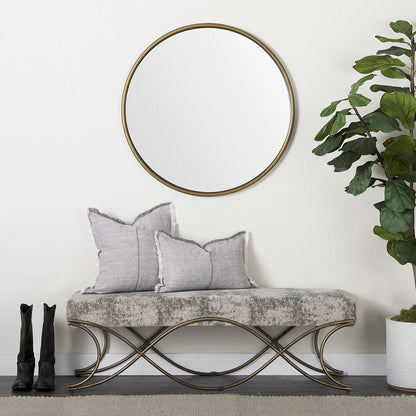 Mercana - Ayla 55L x 17.6W x 18H Light and Dark Gray Fabric Seat W/ Antique Gold Metal Frame Bench - 69371_CLOSEOUT view 10