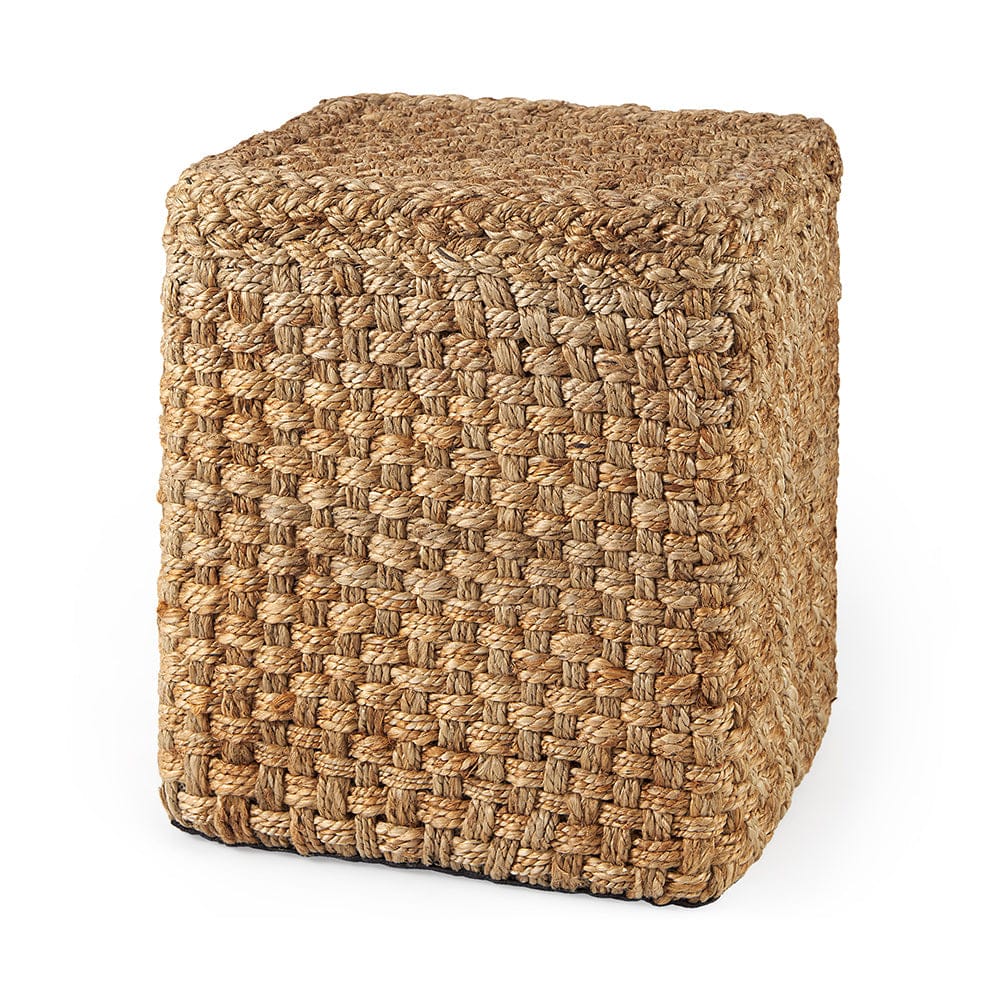 Mercana - Aylin 16.5" Square Brown Jute Pouf - 69447 view 1