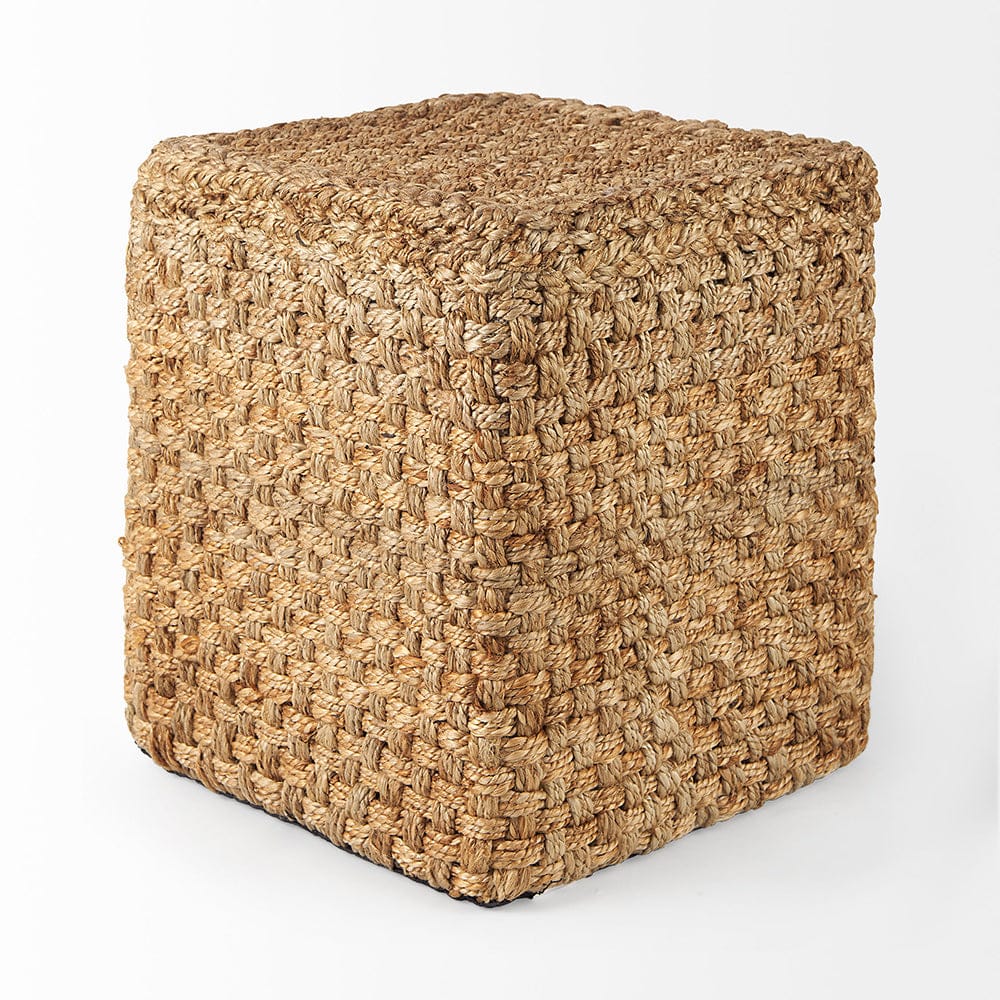 Mercana - Aylin 16.5" Square Brown Jute Pouf - 69447 view 3