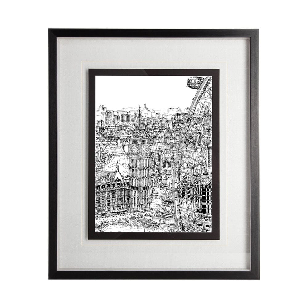 Mercana - B&W City Scene IV by Melissa Wang a Hand Embellished Textured Framed Art Print Matted under Glass - 11869 view 1
