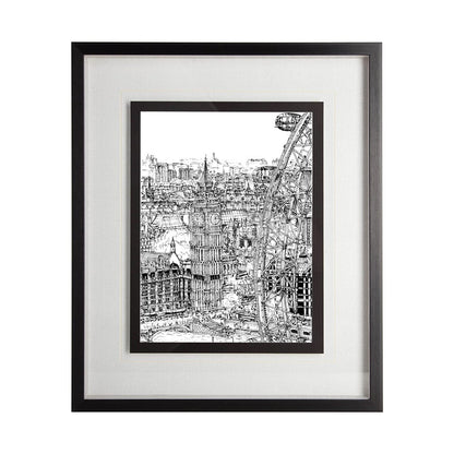 Mercana - B&W City Scene IV by Melissa Wang a Hand Embellished Textured Framed Art Print Matted under Glass - 11869 view 1