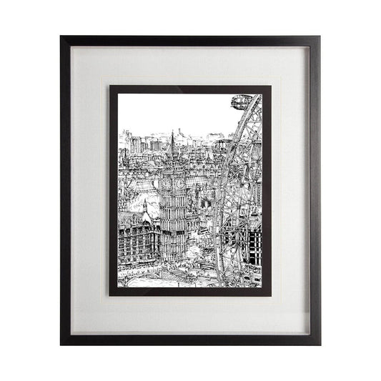 Mercana - B&W City Scene IV by Melissa Wang a Hand Embellished Textured Framed Art Print Matted under Glass - 11869 view 1