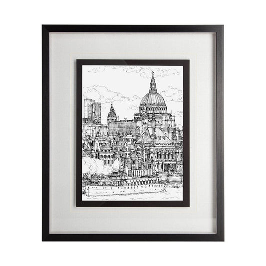 Mercana - B&W City Scene X by Melissa Wang a Hand Embellished Textured Framed Art Print Matted under Glass - 11875 view 1