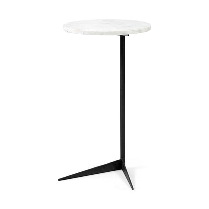 Mercana - Ballatine II 15L x 15W x 27L White Marble Round Top White w/ Black Metal Base Accent Table - 68487 view 1