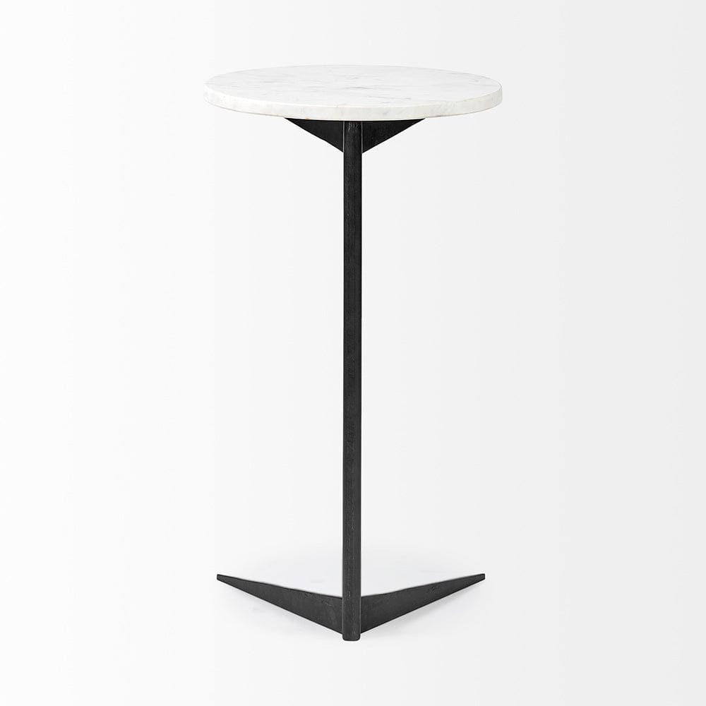 Mercana - Ballatine II 15L x 15W x 27L White Marble Round Top White w/ Black Metal Base Accent Table - 68487 view 2