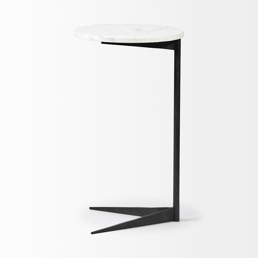 Mercana - Ballatine II 15L x 15W x 27L White Marble Round Top White w/ Black Metal Base Accent Table - 68487 view 3