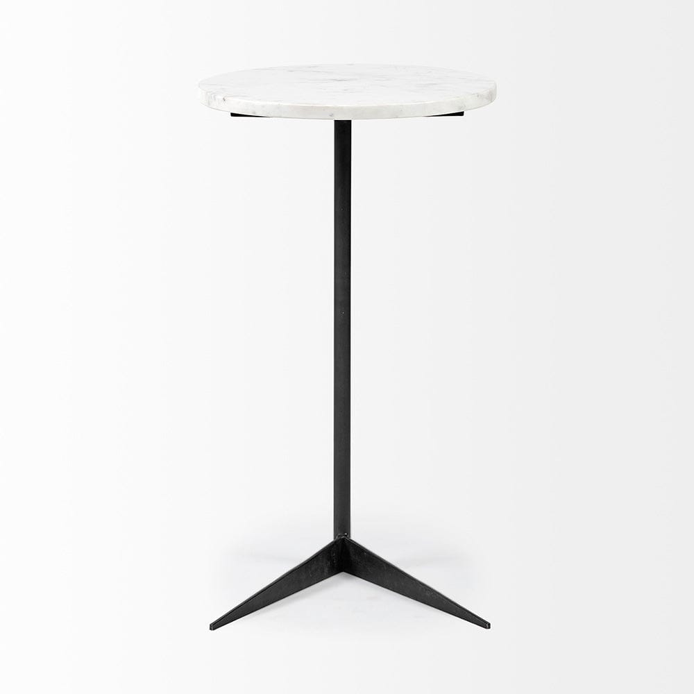 Mercana - Ballatine II 15L x 15W x 27L White Marble Round Top White w/ Black Metal Base Accent Table - 68487 view 4