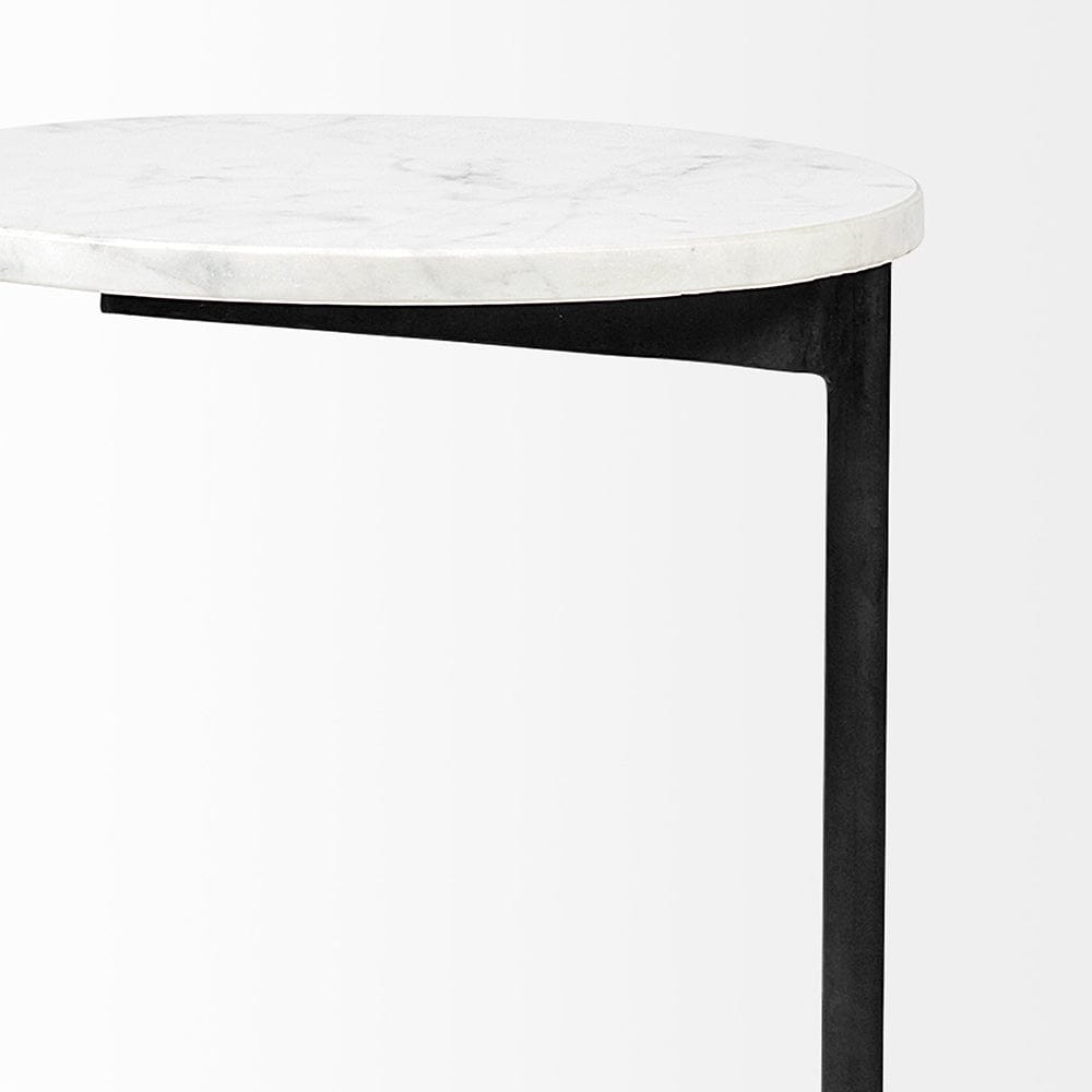 Mercana - Ballatine II 15L x 15W x 27L White Marble Round Top White w/ Black Metal Base Accent Table - 68487 view 8