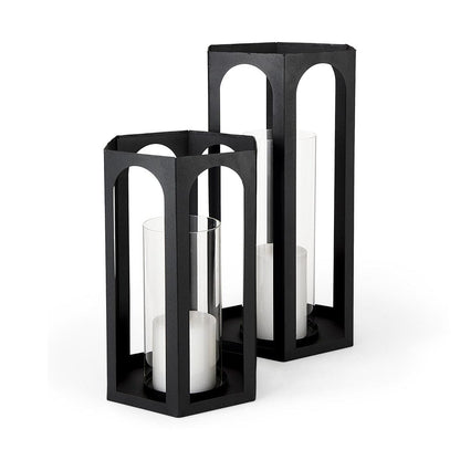 Mercana - Balley 9.4L x 9.4W x 19.7H Set of Two Matte Black Metal Hexagonal Candle Holder Lanterns - 69532 view 1