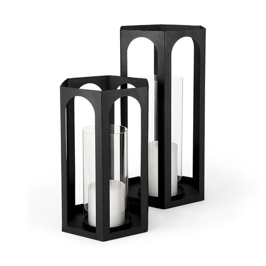 Mercana - Balley 9.4L x 9.4W x 19.7H Set of Two Matte Black Metal Hexagonal Candle Holder Lanterns - 69532 view 1