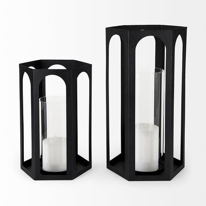 Mercana - Balley 9.4L x 9.4W x 19.7H Set of Two Matte Black Metal Hexagonal Candle Holder Lanterns - 69532 view 2