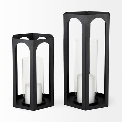Mercana - Balley 9.4L x 9.4W x 19.7H Set of Two Matte Black Metal Hexagonal Candle Holder Lanterns - 69532 view 3
