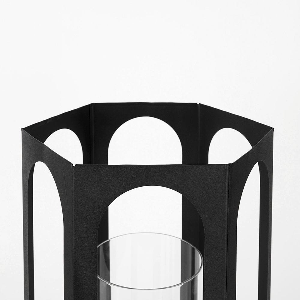 Mercana - Balley 9.4L x 9.4W x 19.7H Set of Two Matte Black Metal Hexagonal Candle Holder Lanterns - 69532 view 4