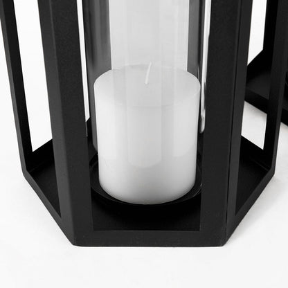 Mercana - Balley 9.4L x 9.4W x 19.7H Set of Two Matte Black Metal Hexagonal Candle Holder Lanterns - 69532 view 5