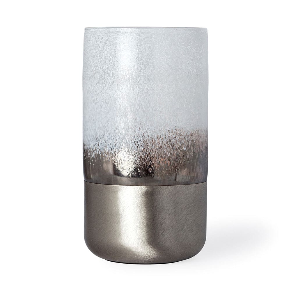 Mercana - Baltic II Large White Brushed Silver Metal Bottom Glass Vase - 67945 view 1