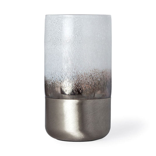 Mercana - Baltic II Large White Brushed Silver Metal Bottom Glass Vase - 67945 view 1