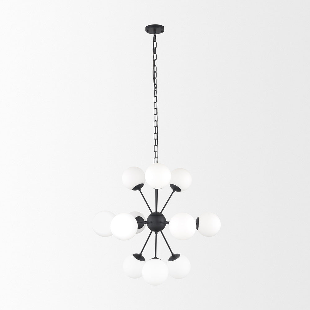 Mercana - Barbara Matte Black Metal w/ Frosted Glass Globes 11-Light Chandelier - 70459 view 2