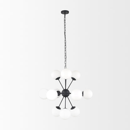 Mercana - Barbara Matte Black Metal w/ Frosted Glass Globes 11-Light Chandelier - 70459 view 2