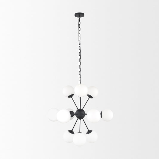 Mercana - Barbara Matte Black Metal w/ Frosted Glass Globes 11-Light Chandelier - 70459 view 2