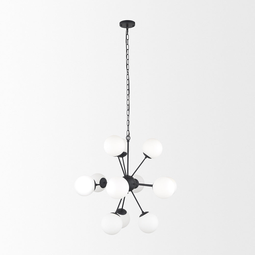 Mercana - Barbara Matte Black Metal w/ Frosted Glass Globes 11-Light Chandelier - 70459 view 3