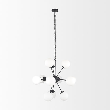 Mercana - Barbara Matte Black Metal w/ Frosted Glass Globes 11-Light Chandelier - 70459 view 3
