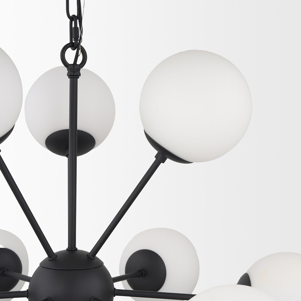 Mercana - Barbara Matte Black Metal w/ Frosted Glass Globes 11-Light Chandelier - 70459 view 8