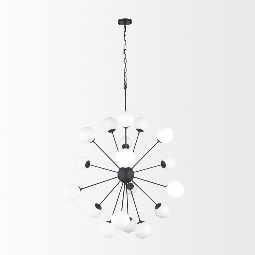 Mercana - Barbara Matte Black Metal w/ Frosted Glass Globes 18-Light Chandelier - 70458 view 2