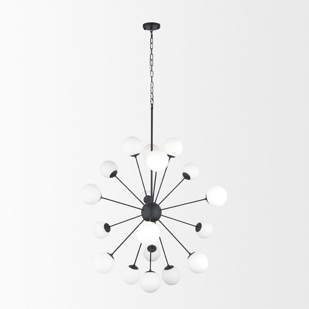 Mercana - Barbara Matte Black Metal w/ Frosted Glass Globes 18-Light Chandelier - 70458 view 3