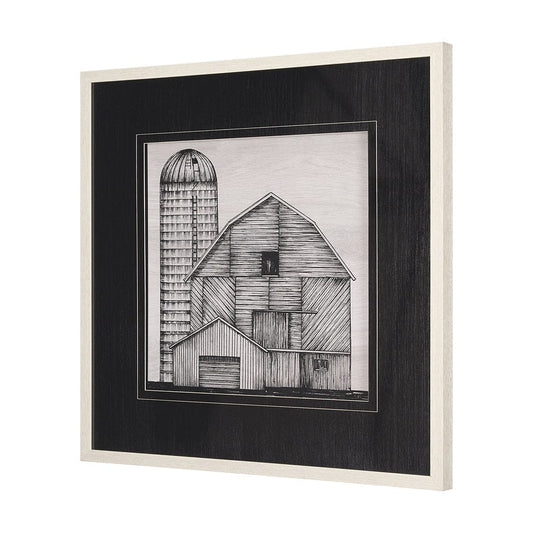Mercana - Barn Buildings I by Mercana Studio a Hand Embellished Textured Framed Art Print Matted under Glass - 15127 view 2