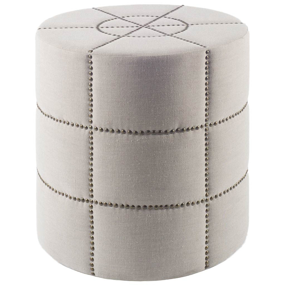 Mercana - Beacon 20.5"H Cream Fabric w/ Metal Tacks Round Ottoman - 50271_CLOSEOUT view 1