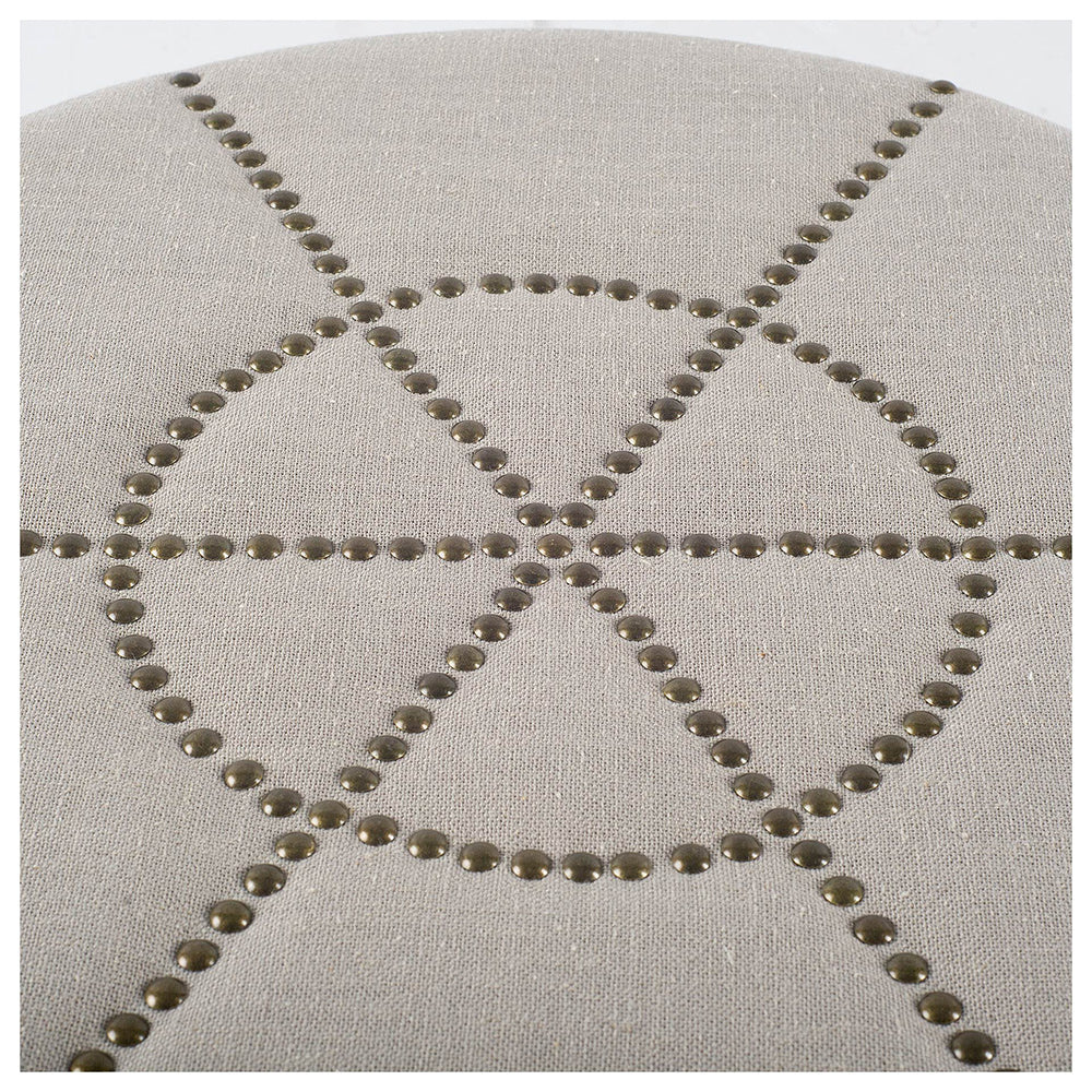 Mercana - Beacon 20.5"H Cream Fabric w/ Metal Tacks Round Ottoman - 50271_CLOSEOUT view 2