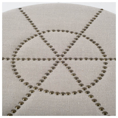 Mercana - Beacon 20.5"H Cream Fabric w/ Metal Tacks Round Ottoman - 50271_CLOSEOUT view 2
