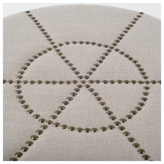 Mercana - Beacon 20.5"H Cream Fabric w/ Metal Tacks Round Ottoman - 50271_CLOSEOUT view 2
