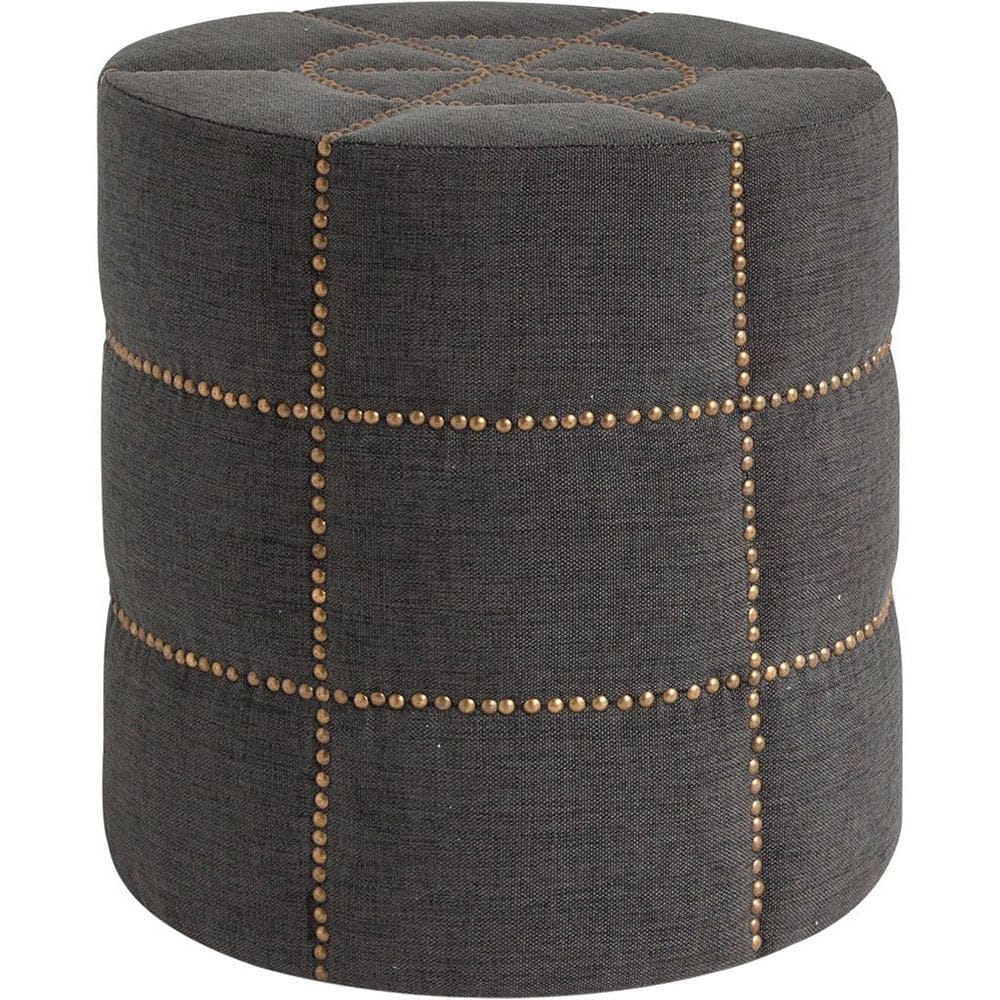 Mercana - Beacon 20.5"H Gray Fabric w/ Metal Tacks Round Ottoman - 50272_CLOSEOUT view 1