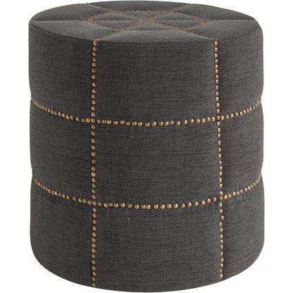 Mercana - Beacon 20.5"H Gray Fabric w/ Metal Tacks Round Ottoman - 50272_CLOSEOUT view 1