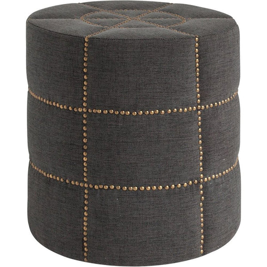 Mercana - Beacon 20.5"H Gray Fabric w/ Metal Tacks Round Ottoman - 50272_CLOSEOUT view 1