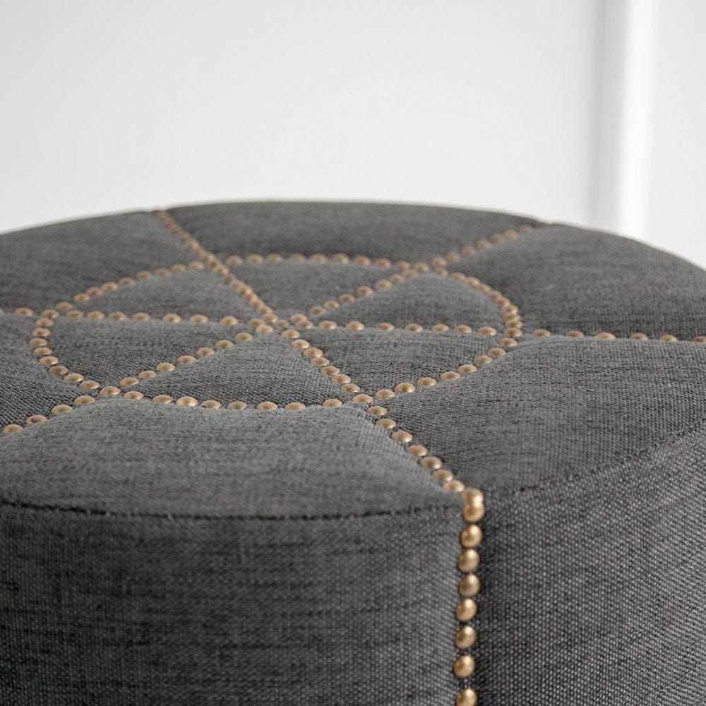 Mercana - Beacon 20.5"H Gray Fabric w/ Metal Tacks Round Ottoman - 50272_CLOSEOUT view 2