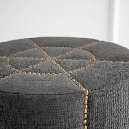 Mercana - Beacon 20.5"H Gray Fabric w/ Metal Tacks Round Ottoman - 50272_CLOSEOUT view 2