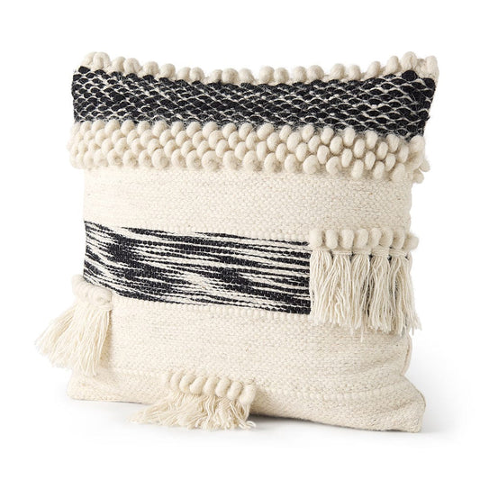 Mercana - Beardell 18 x 18 Cream And Black Details With Tassels Decorative Pillow Cover - 68391_CLOSEOUT view 1
