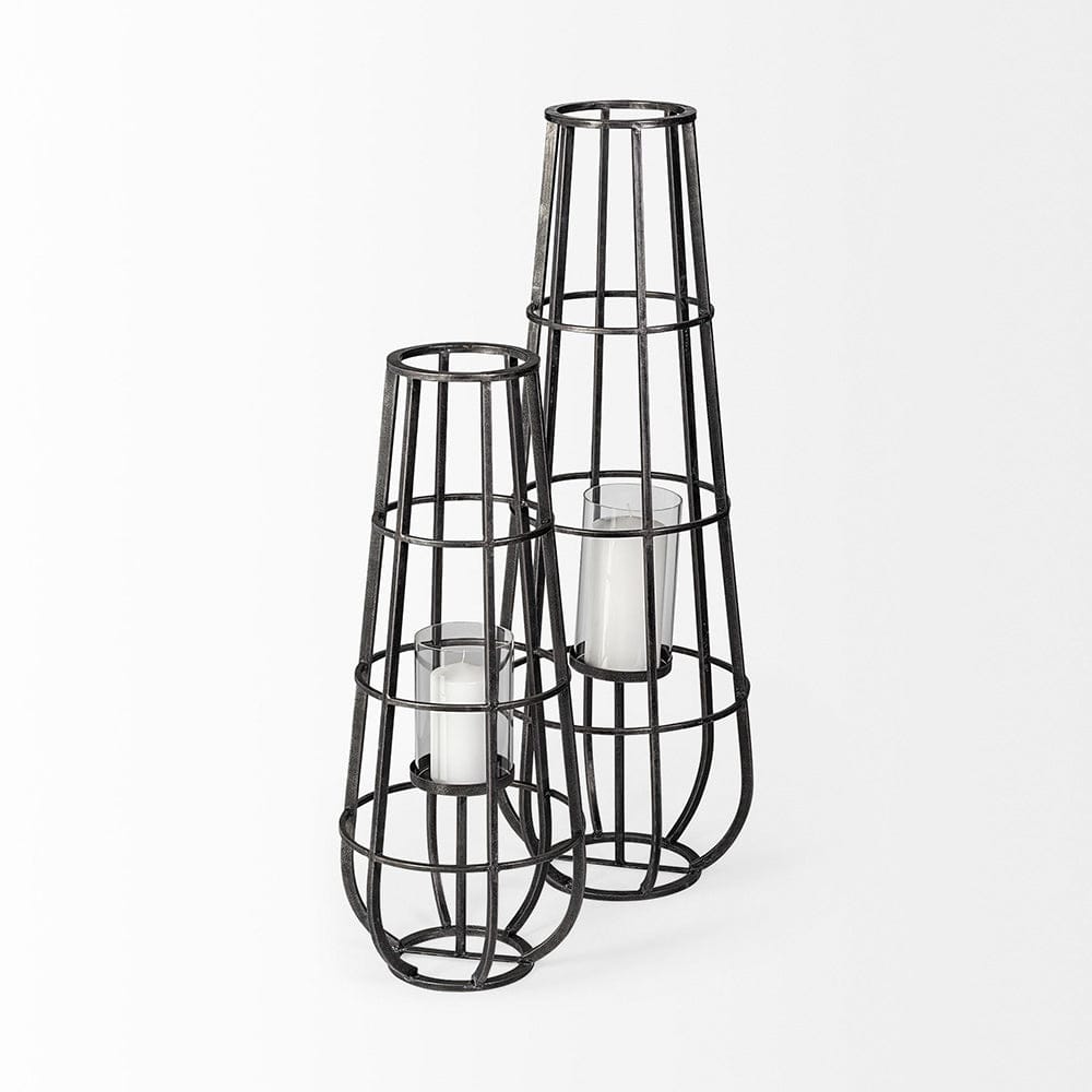 Mercana - Bella Large Black Metal Cylindrical Cage Candle Holder Lantern - 68980_CLOSEOUT view 4