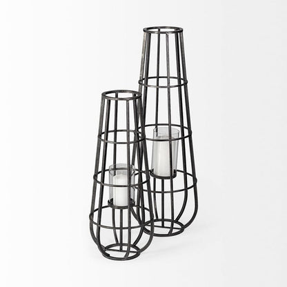 Mercana - Bella Large Black Metal Cylindrical Cage Candle Holder Lantern - 68980_CLOSEOUT view 4