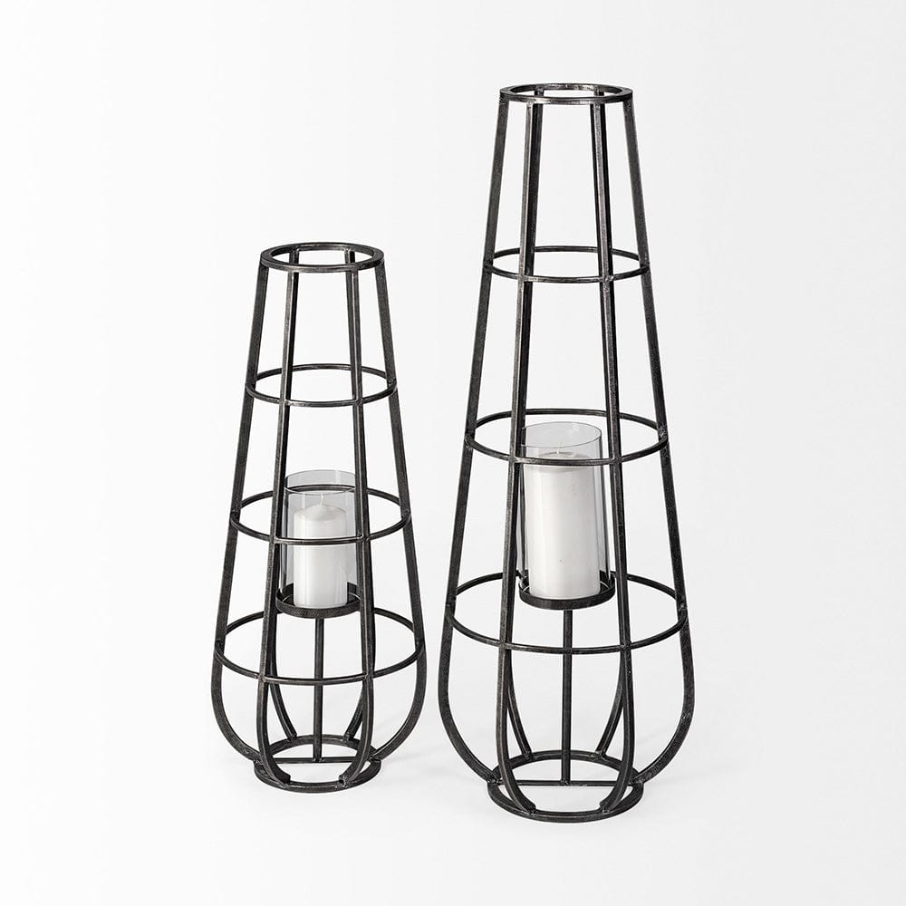 Mercana - Bella Large Black Metal Cylindrical Cage Candle Holder Lantern - 68980_CLOSEOUT view 5