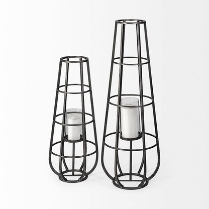 Mercana - Bella Large Black Metal Cylindrical Cage Candle Holder Lantern - 68980_CLOSEOUT view 5